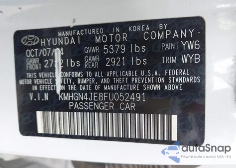 2015 Hyundai Genesis 3.8 from USA, damaged, VIN KMHGN4JE8FU052491